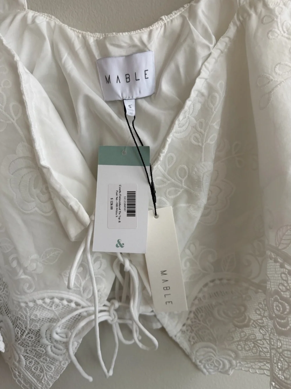 Cosette Embroidered Tie Top & Pant Set - Off-White - Picture 7 of 11